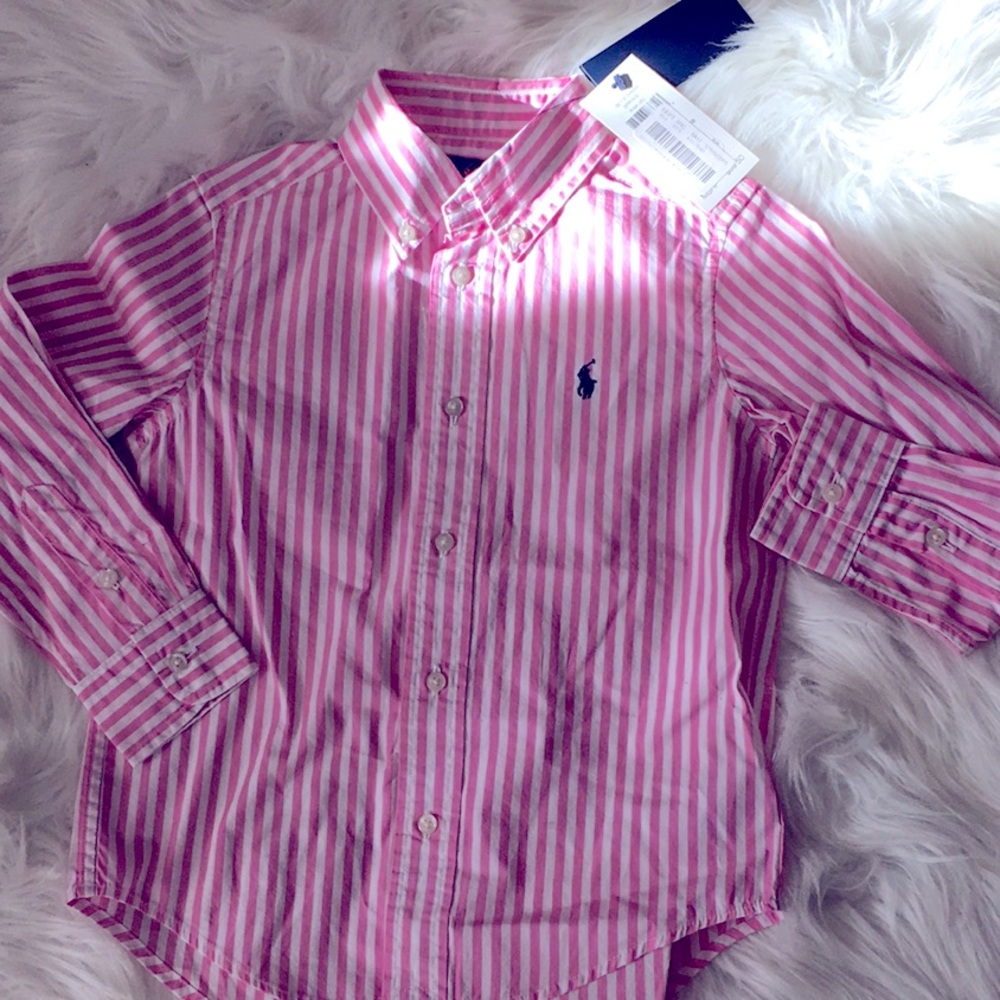 Brand new with tags Ralph Lauren pink striped boys Oxford shirt